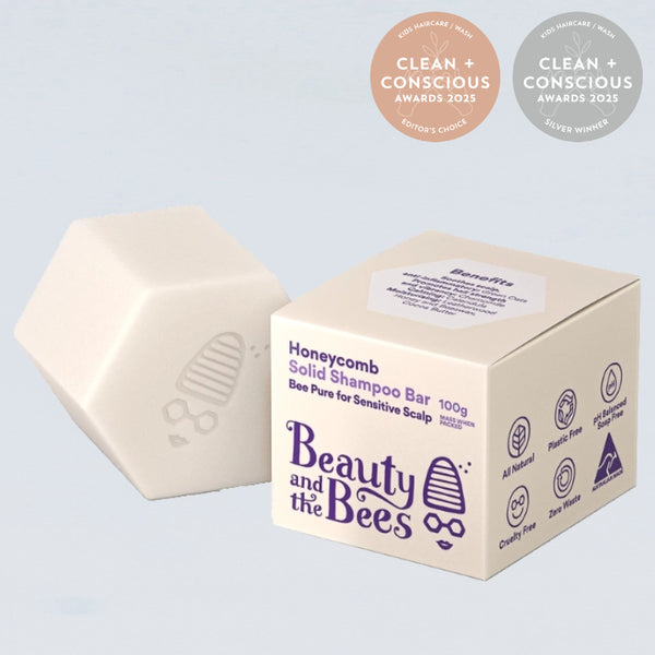 Beauty & The Bees Bee Pure Fragrance Free Honeycomb Shampoo Bar for Sensitive Scalp 100g