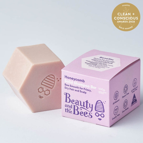 Beauty & The Bees Bee Smooth Honeycomb Shampoo Bar for Curly or Frizzy Hair 100g