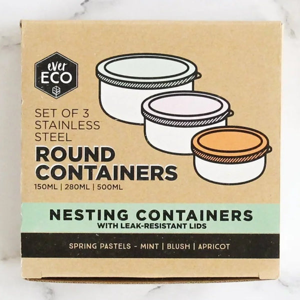 Ever Eco Stainless Steel Round Nesting Containers Spring Pastels set of 3