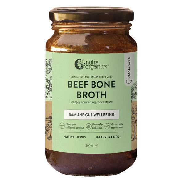 Bone Broth Beef - Nutra Organics - Deeply Nourishing Concentrate Native Herbs 390g