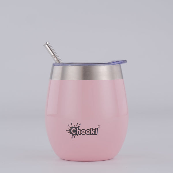 Cheeki Insulated Wine Tumbler Pink Champagne With Stainless Steel Straw 220ml
