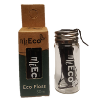 MiEco Dental Floss Bamboo Charcoal In Glass Dispenser (30m)