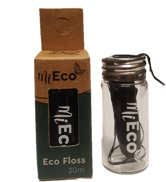 MiEco Dental Floss Bamboo Charcoal In Glass Dispenser (30m)